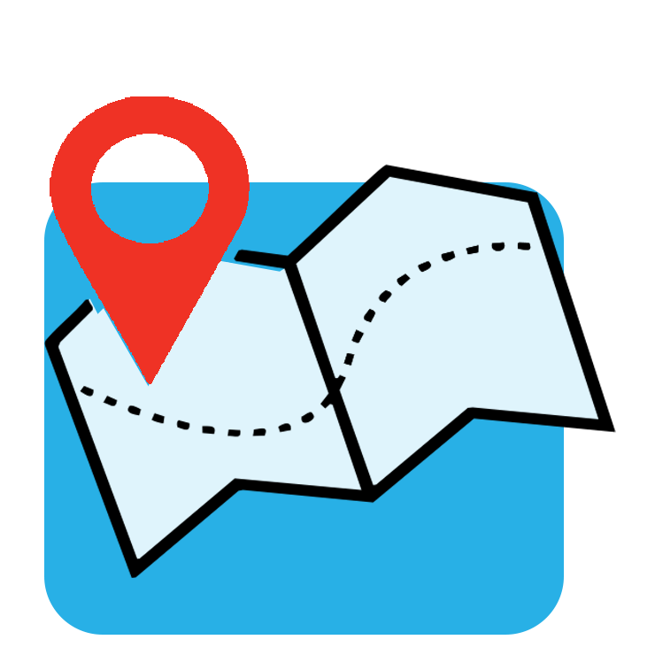 Icon of a folded map with a red location pin marking a specific place.