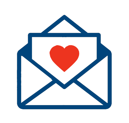 Open envelope with a heart inside on a white background.