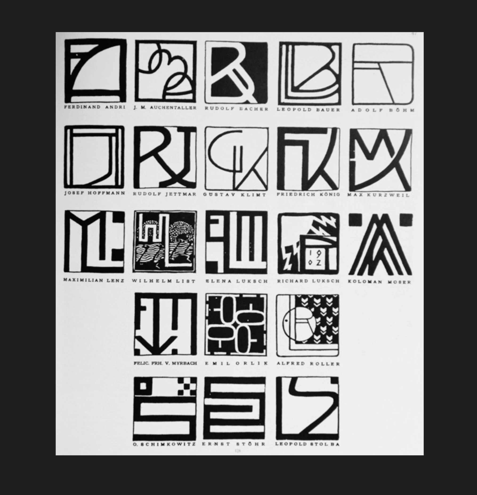 Member of Secession drew their own monogram, creating a unified identity out of their individual voices. Steal from who you admire, so we&rsquo;ve had a go at ours. And on the last sheet, sneakily added ourselves because if we could choose anyone to 