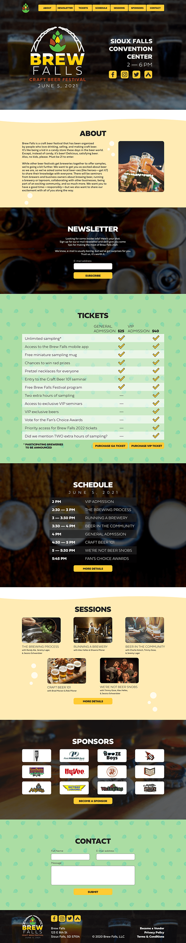 Brew Falls Website Mockup