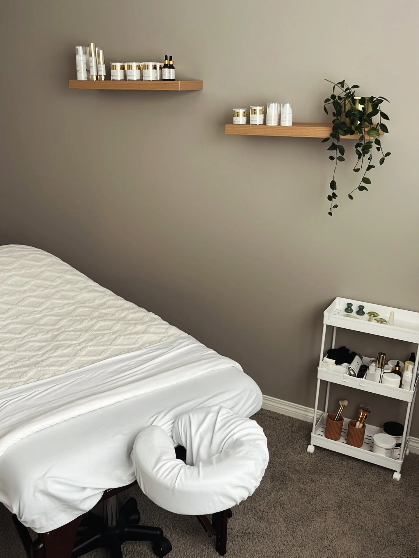 My favourite room in my house 🙌🏼 Ive had new clients tell me it feels calm, serene, or cozy as soon as they walk into my treatment room - which is the exact vibes I was going for. 

The lights are dim, the table is comfortable and heated, the music