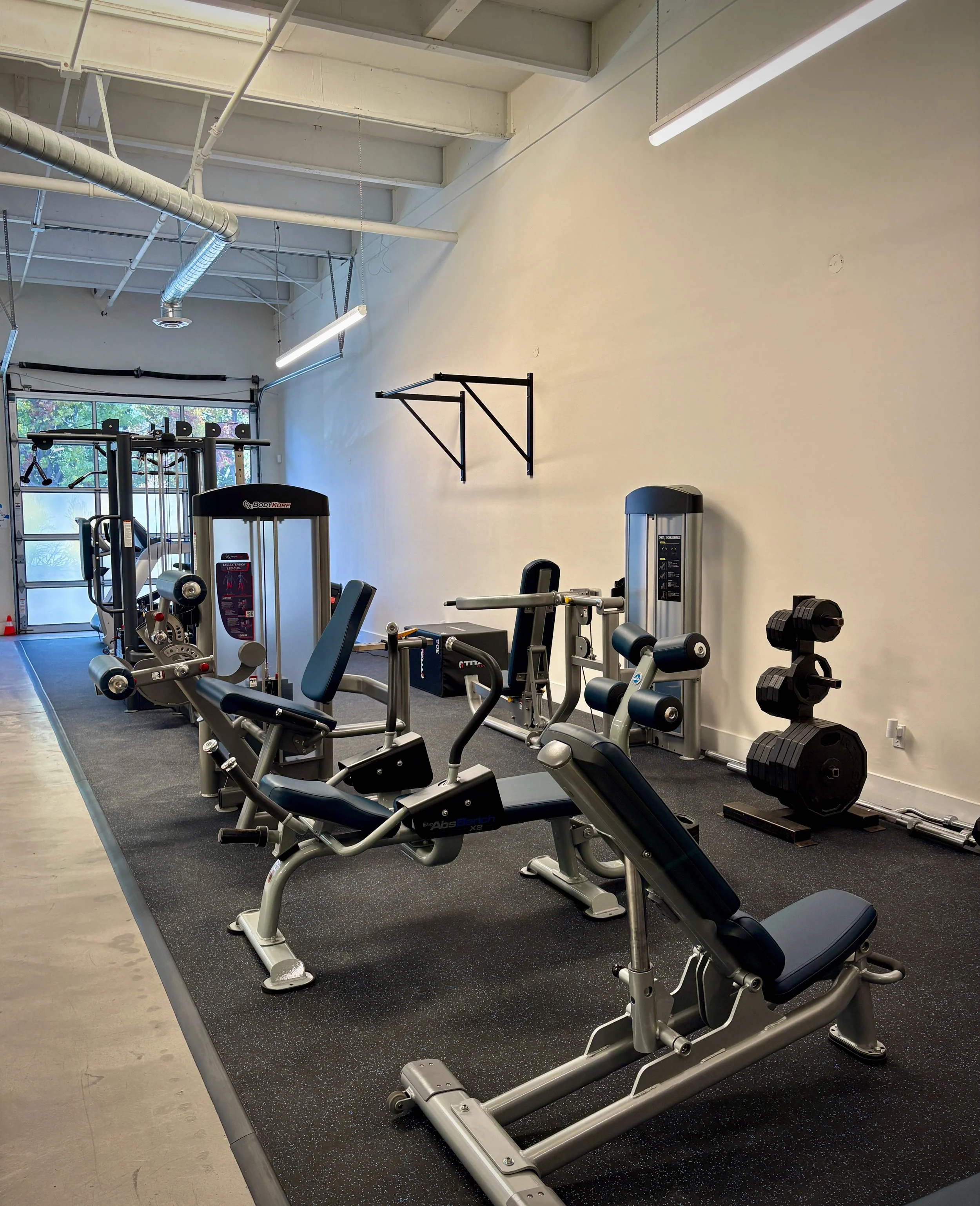 Weight training and physical activation equipment at M.P.G. Studio Santa Monica.