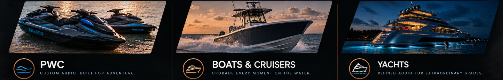 Personal watercraft, boat and yacht representing Ultimo Marine services for PWC, boats and cruisers, and yachts.