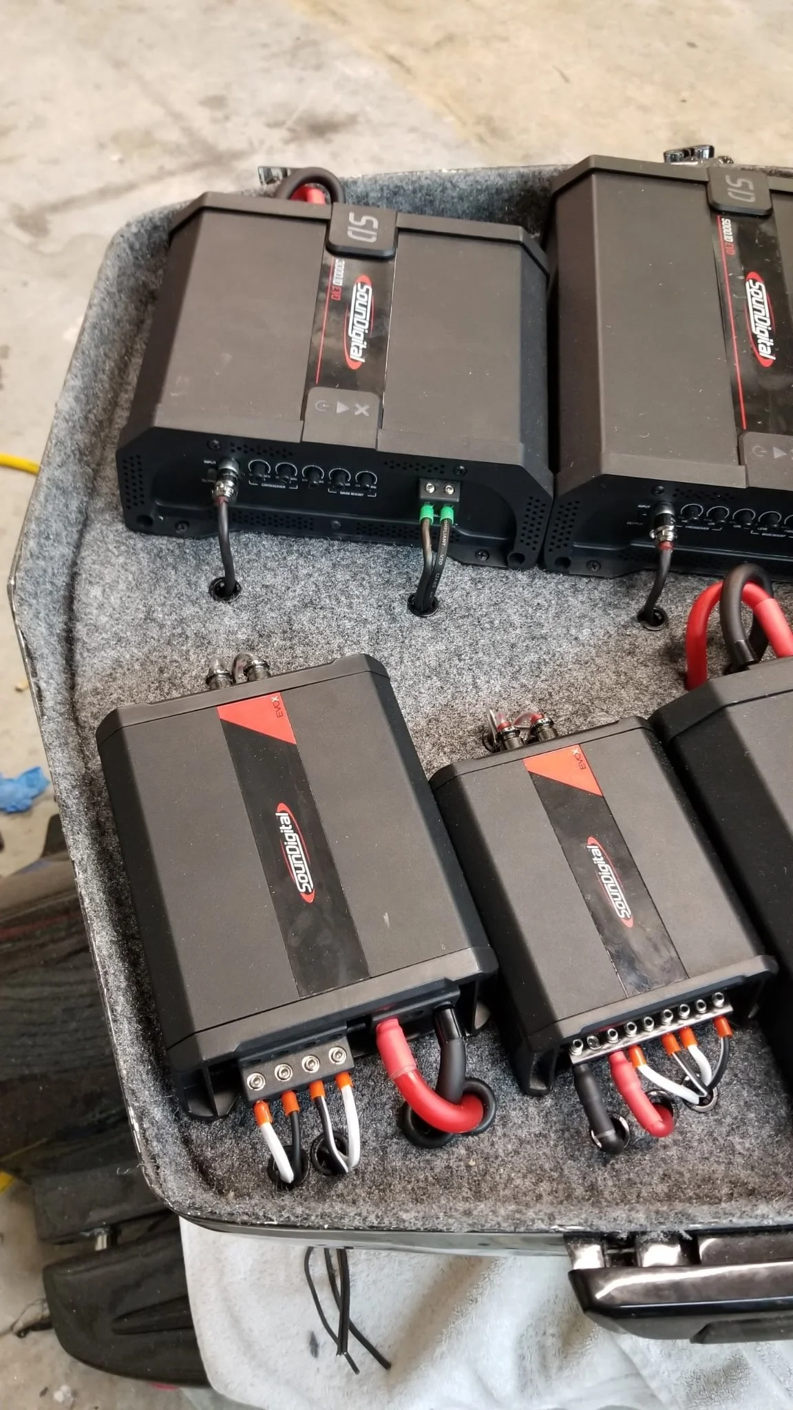 High-power marine audio amplifier system configured for custom boat and personal watercraft installations.