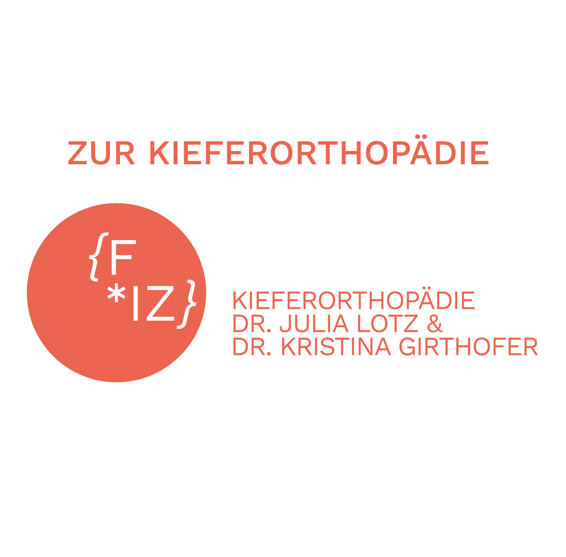 Ein schwarzer Hintergrund mit einem großen weißen Kreis in der Mitte. Darin befindet sich text in deutscher Sprache, der auf die Kieferorthopädie und zwei Ärzte hinweist.