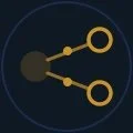 Icon of a network connection with three dots connected by lines on a dark background.