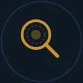 Magnifying glass icon with a circular center on a dark background