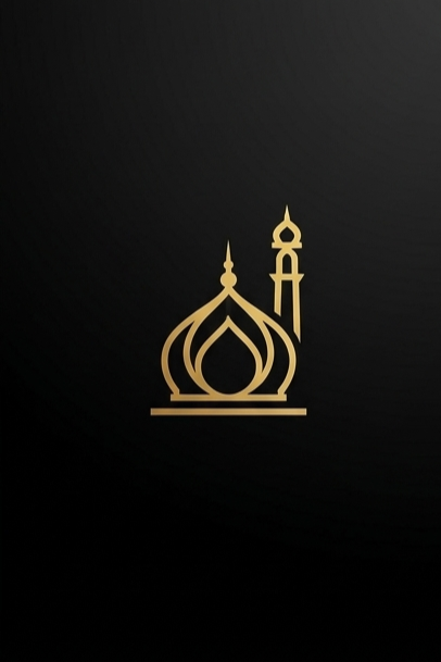 Simbolo dorato di una moschea su sfondo nero interamente verticale.