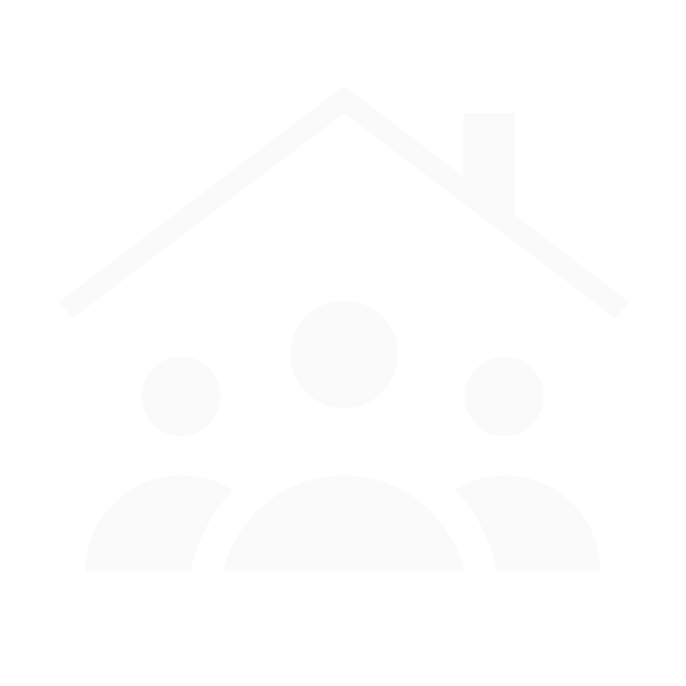 Icon of three people underneath a house roof, representing family or home.