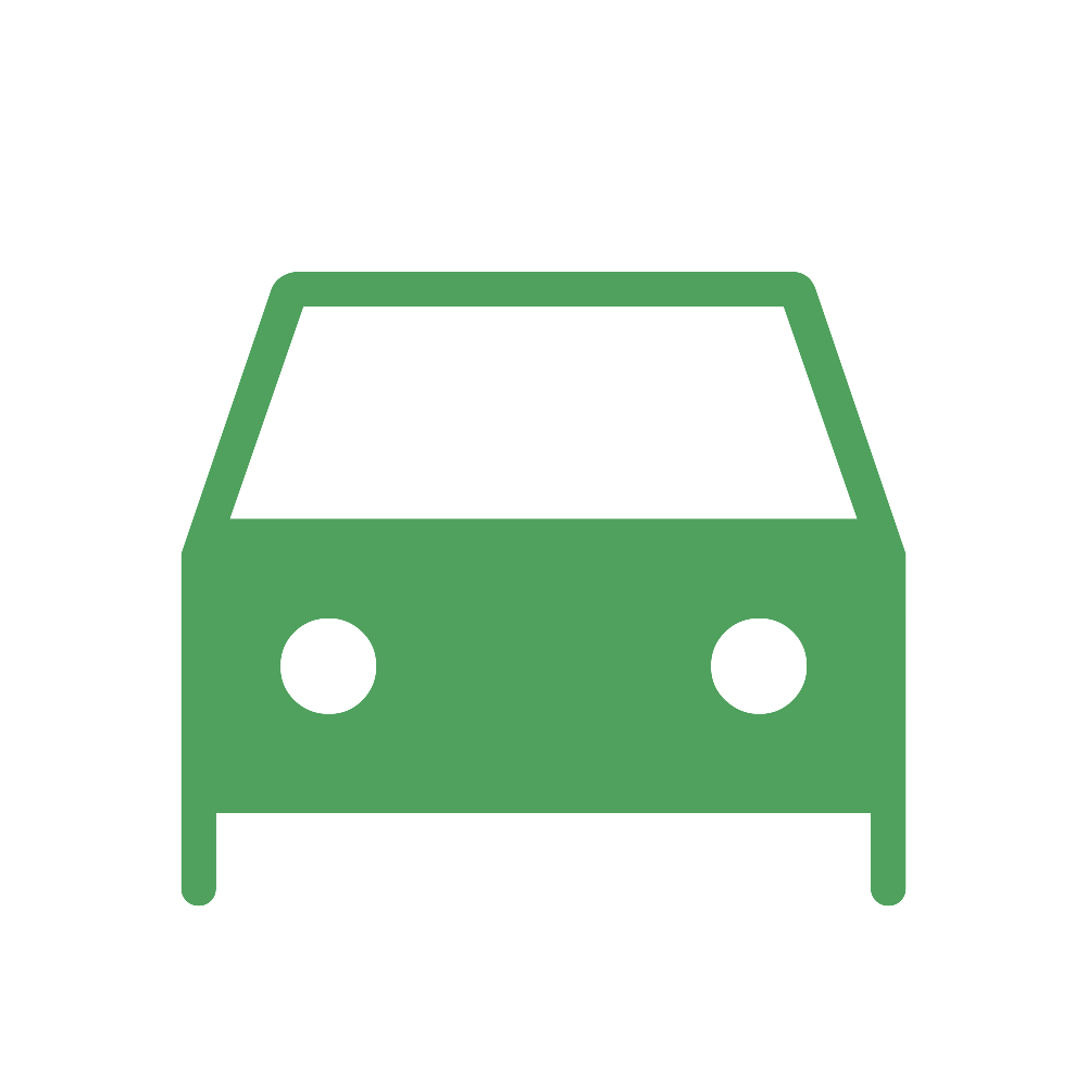 Icon of a green car on a black background.
