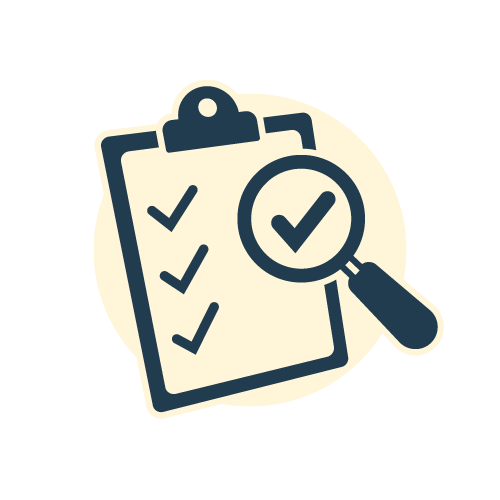 Checklist with magnifying glass and check marks
