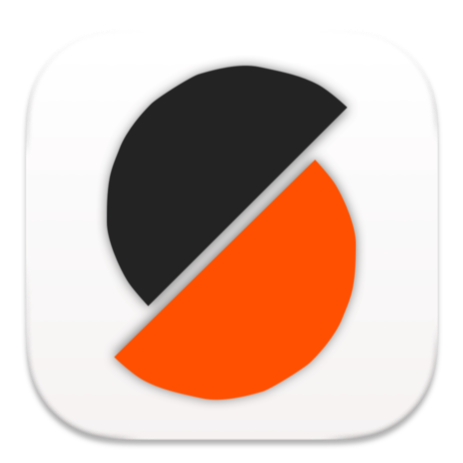 Symbol eines Kreises, halb schwarz, halb orange, getrennt durch eine diagonale Linie.
