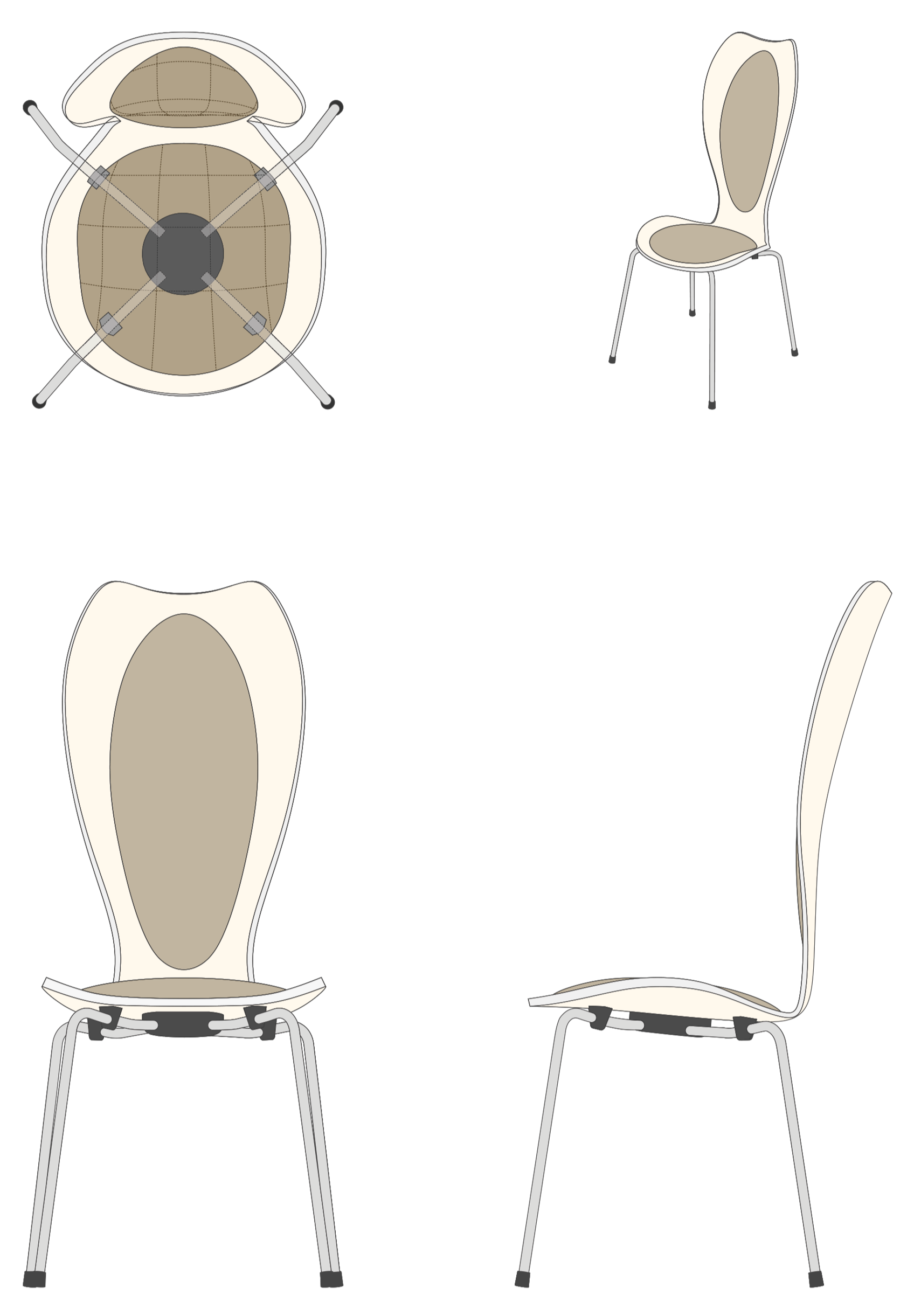 Ein Rundtisch mit einem schwarzen Tisch und einem Stuhl auf jeder Seite. Der Boden ist dunkel grau. Es sieht nach einem Konferenzraum aus.