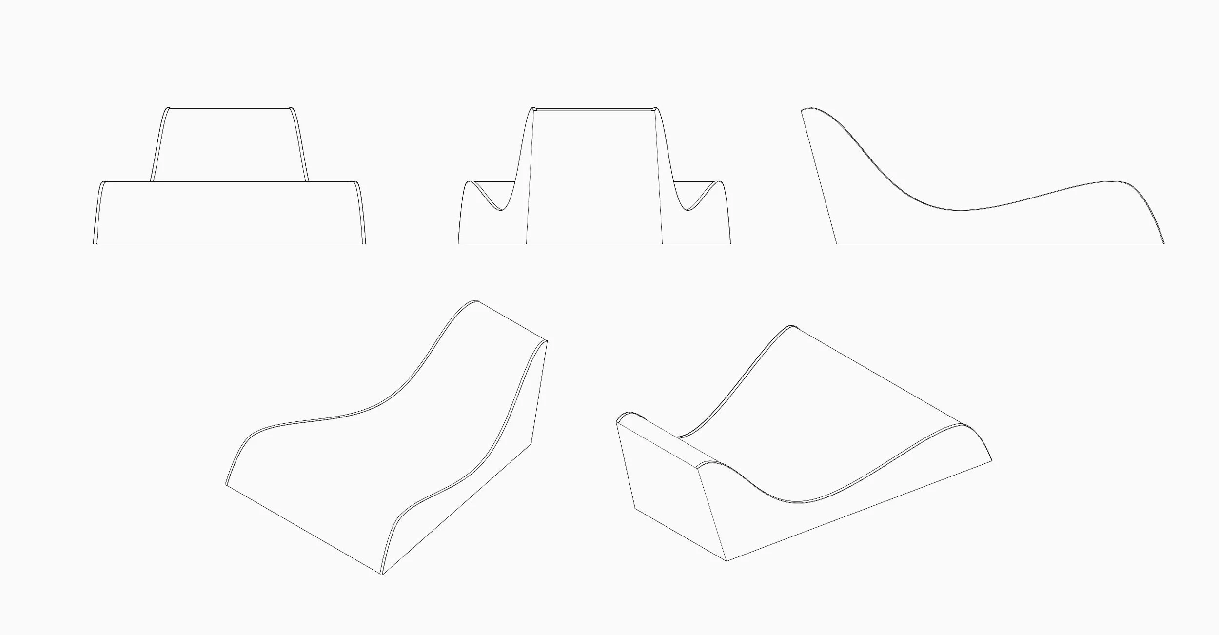 Skizzen von verschiedenen modernen, eleganten Sessel-Designs in Linienzeichnung.