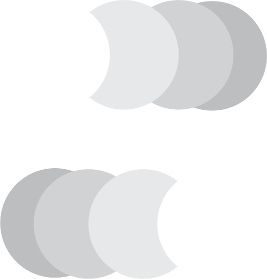 Eight light gray spherical objects aligned in two rows of four, overlapping slightly against a solid black background.