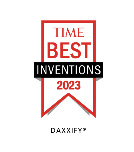 TIME Best Inventions 2023 badge with red and black text on a white background, featuring the DAXXIFY brand name.
