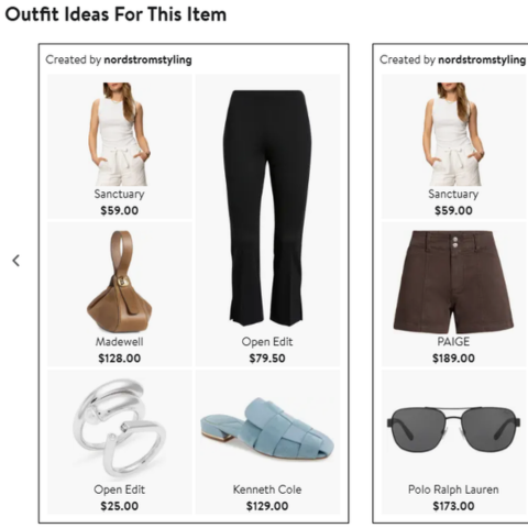Fashion outfit ideas including white sanctuary top, black open edit pants, brown Paige shorts, tan Madewell handbag, silver open edit jewelry, light blue Kenneth Cole slide sandals, Polo Ralph Lauren sunglasses.