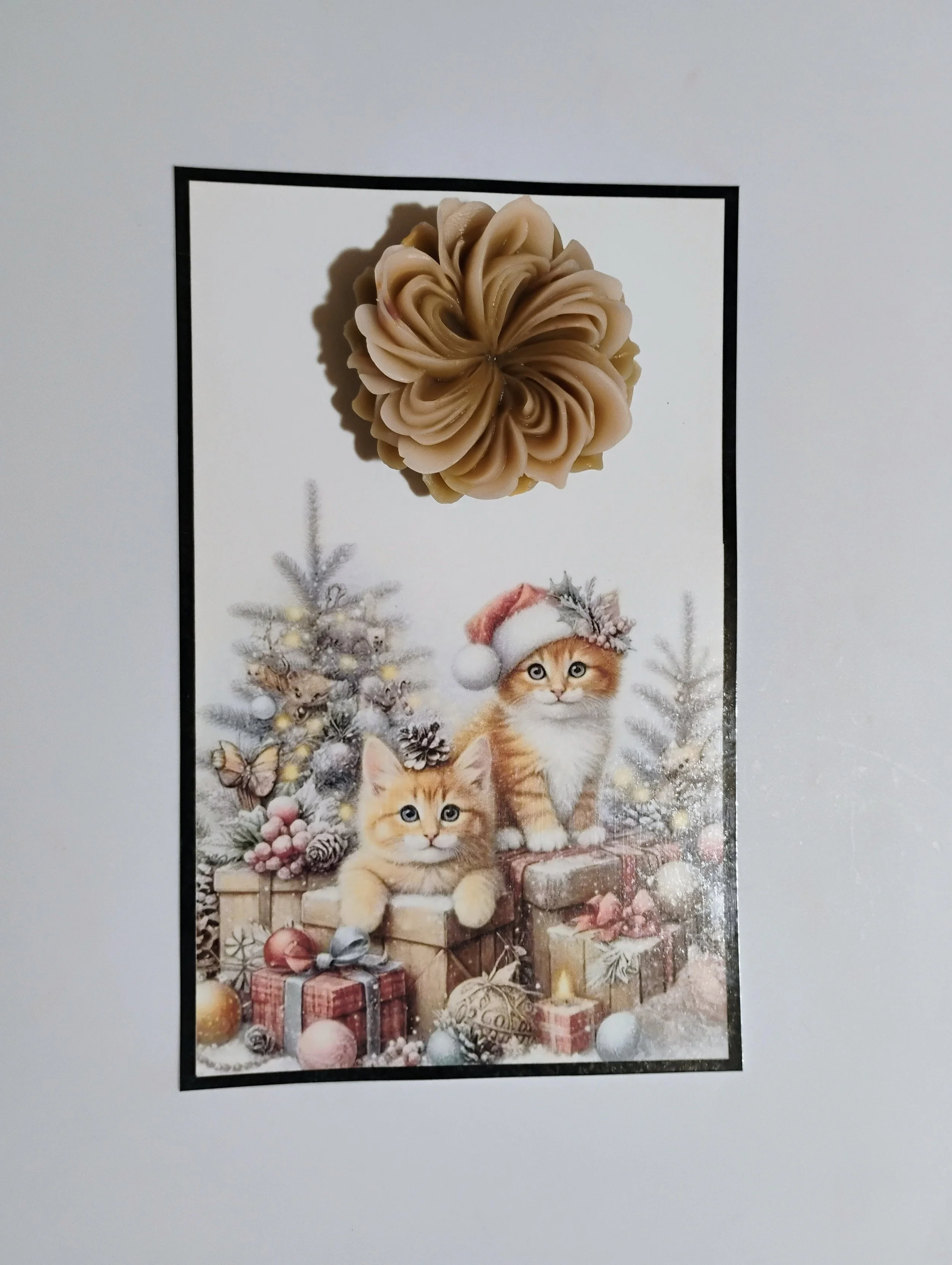 Orange Kitty Christmas Burning Flower Card. Candle or Wax Melt