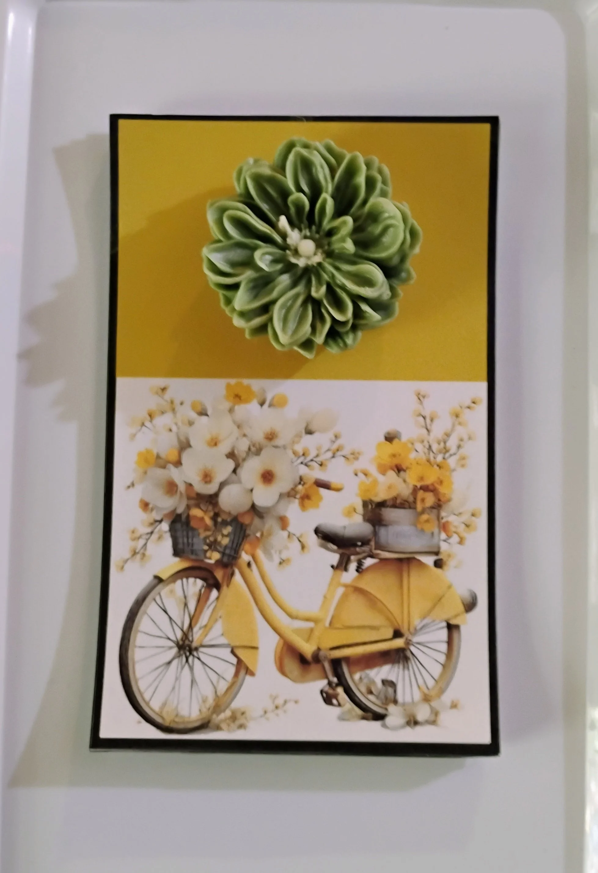 Yellow Bike Burning Flower Card. Candle or Wax Melt