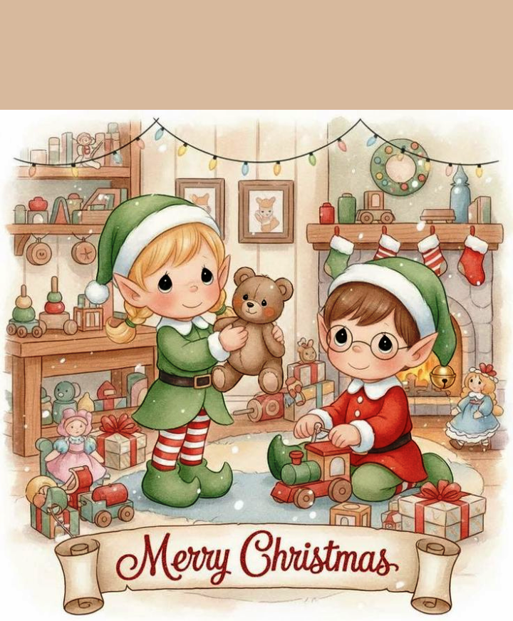 Elves Christmas Burning Flower Card. Candle or Wax Melt