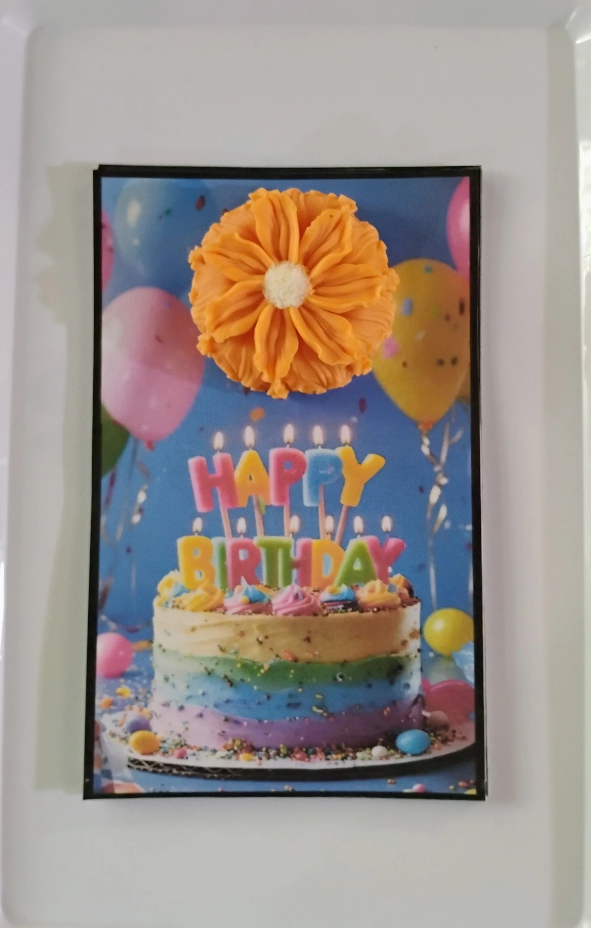 Colorful Birthday Burning Flower Card. Candle or Wax Melt