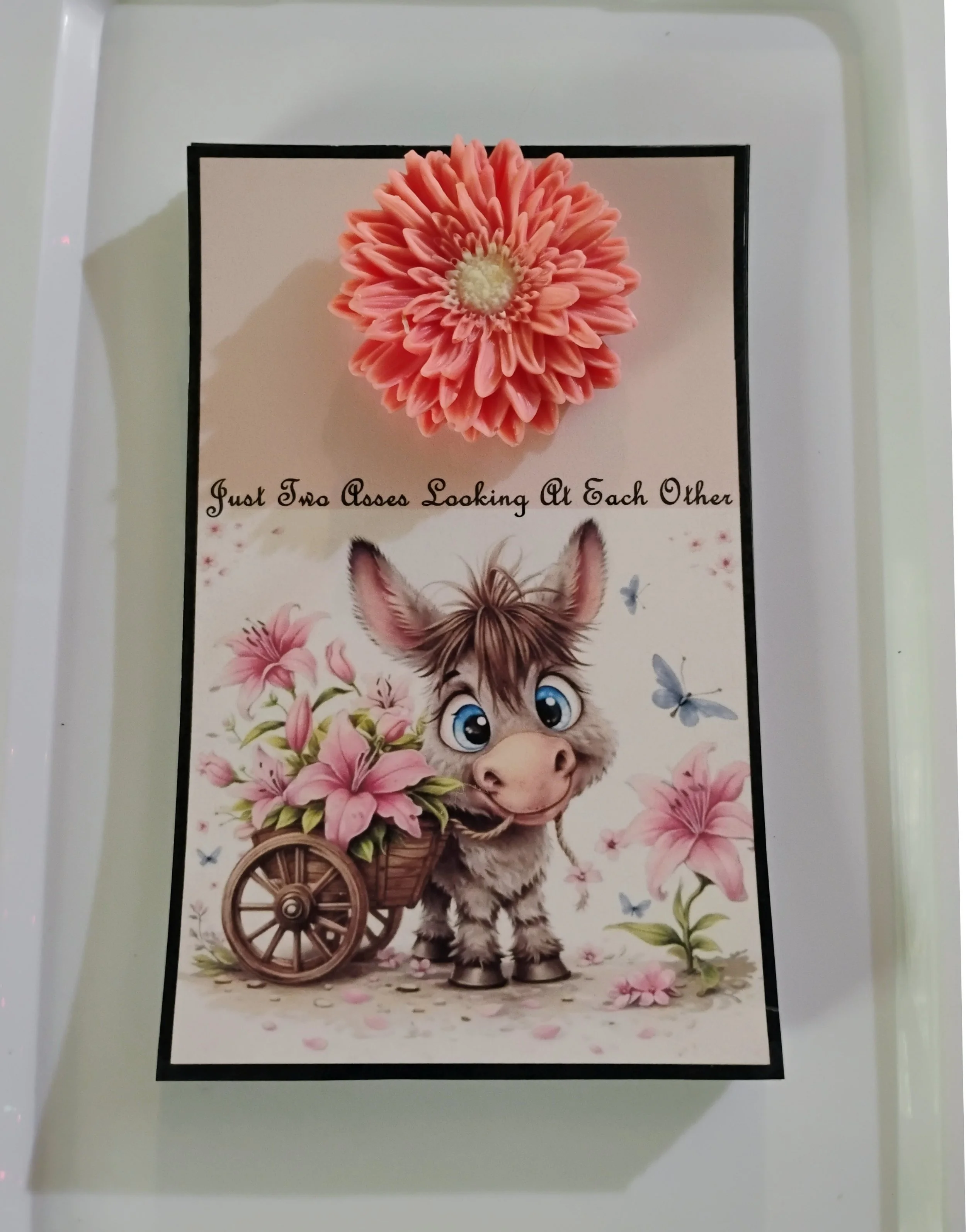 Two Asses Burning Flower Card. Candle or Wax Melt