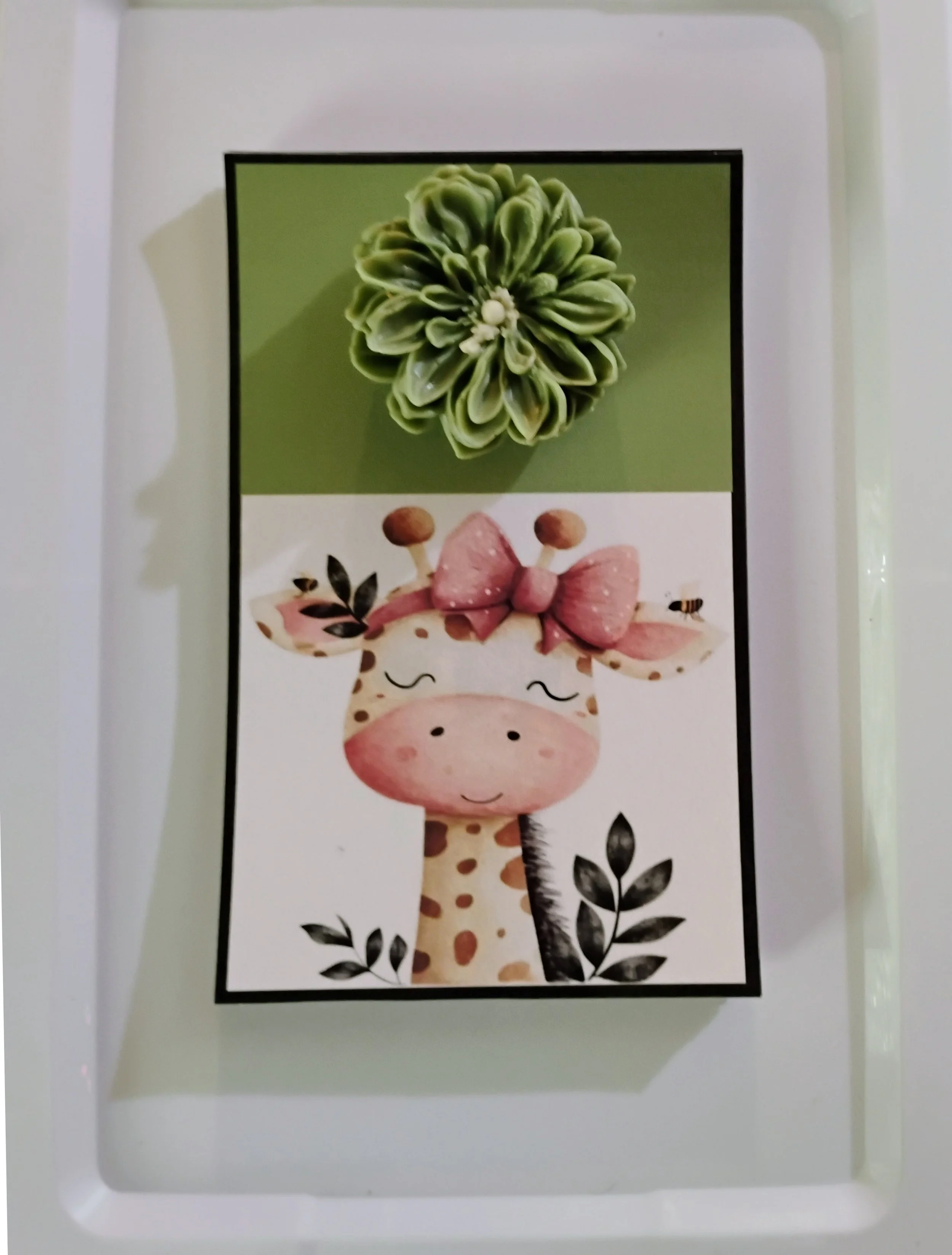 Baby Bow Giraffe Burning Flower Card. Candle or Wax Melt