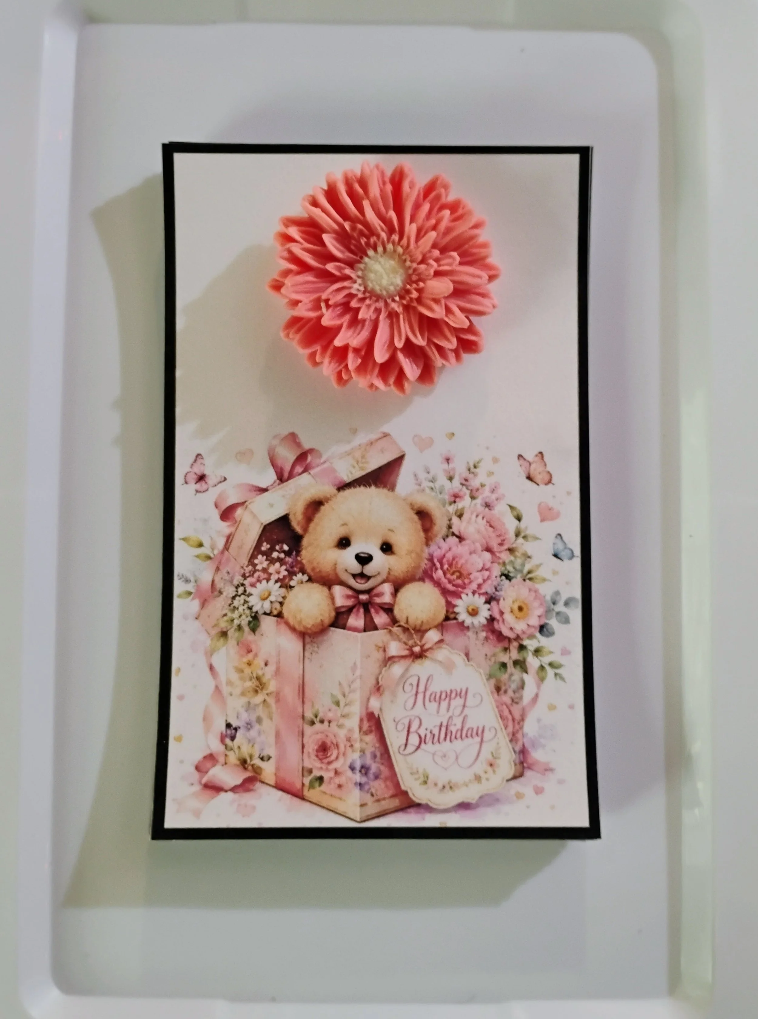 Bear Box Birthday Surprise Burning Flower Card. Candle or Wax Melt