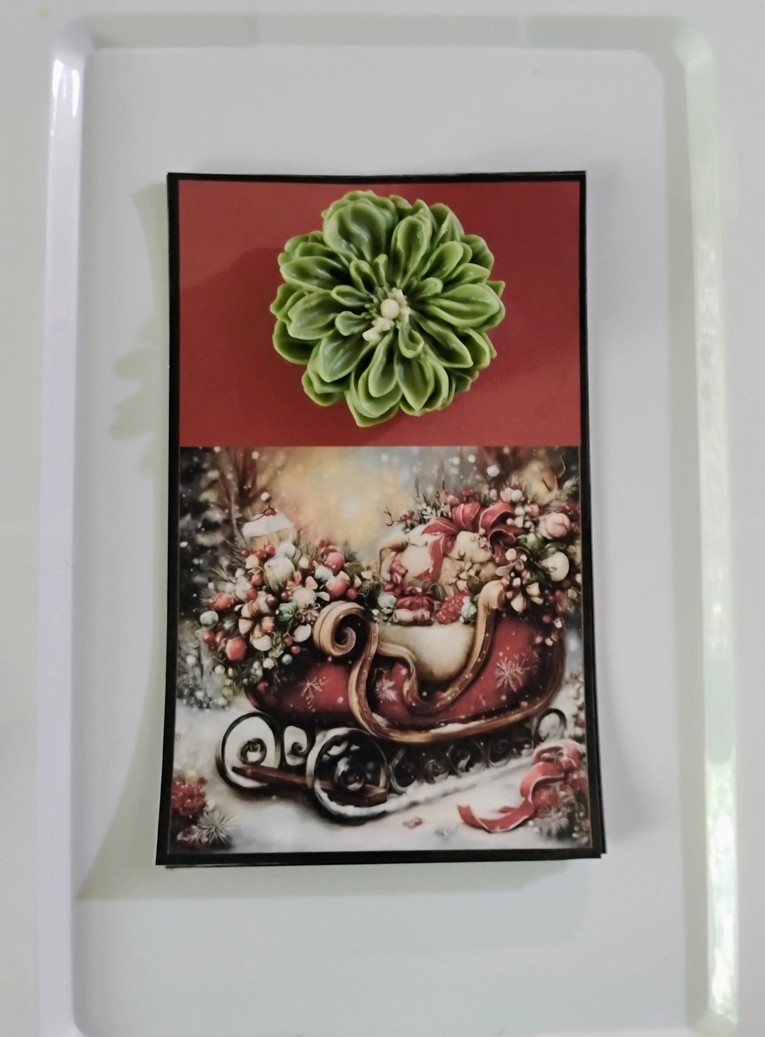 Santa's Sleigh Christmas Burning Flower Card. Candle or Wax Melt