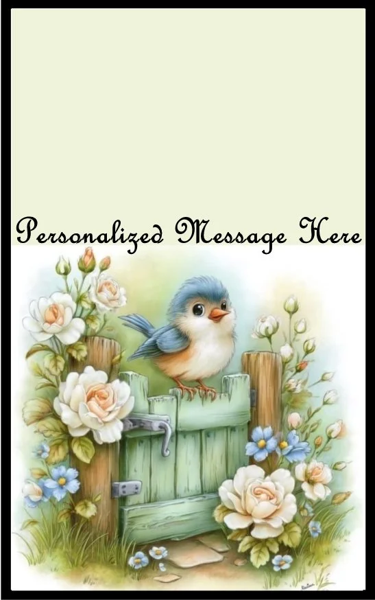 Blue Bird Fence Burning Flower Card. Candle or Wax Melt