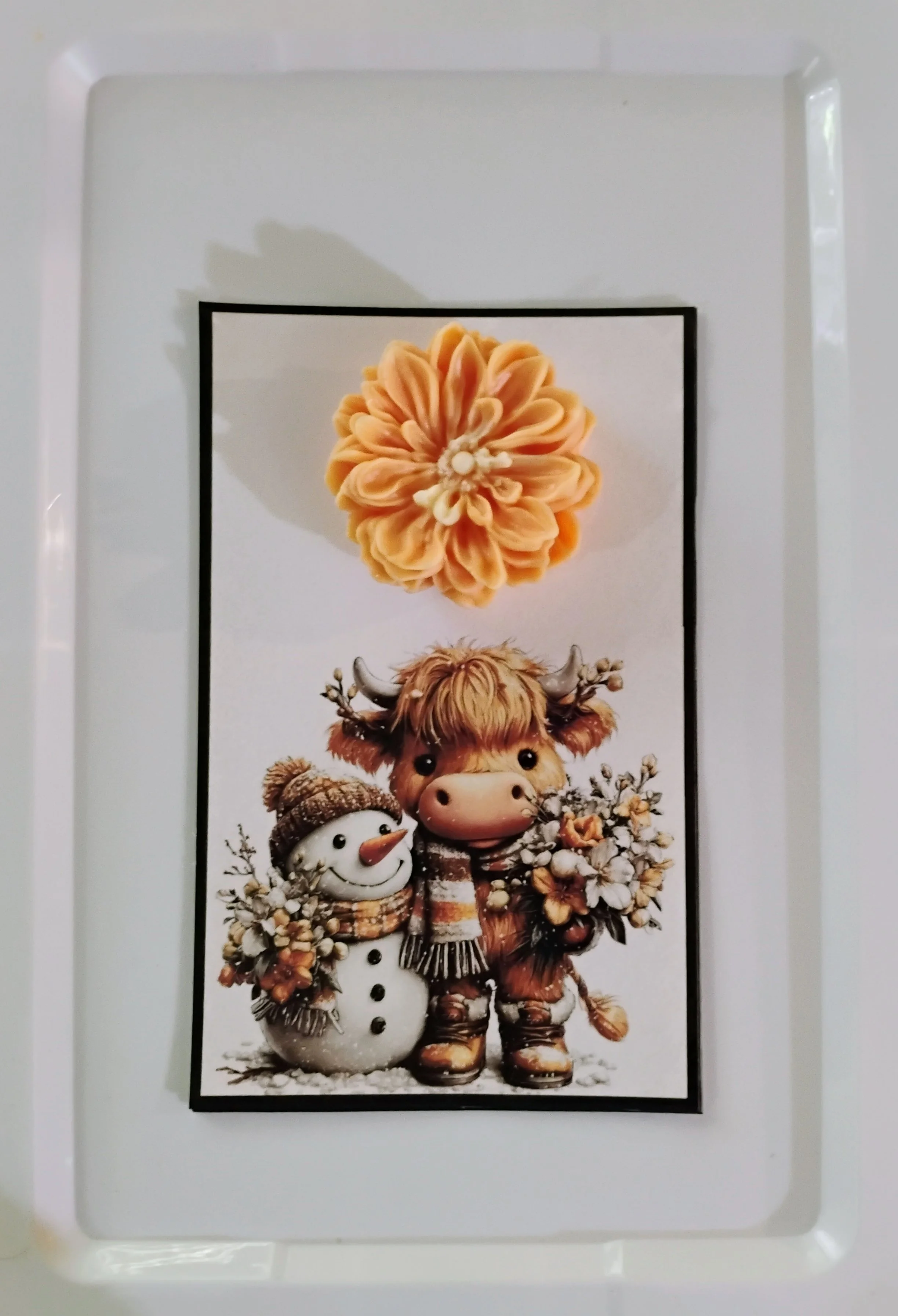 Snow Cow Christmas Burning Flower Card. Candle or Wax Melt