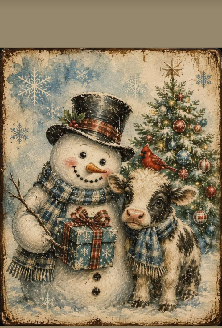 Snowman Cow Buddies Burning Flower Card. Candle or Wax Melt
