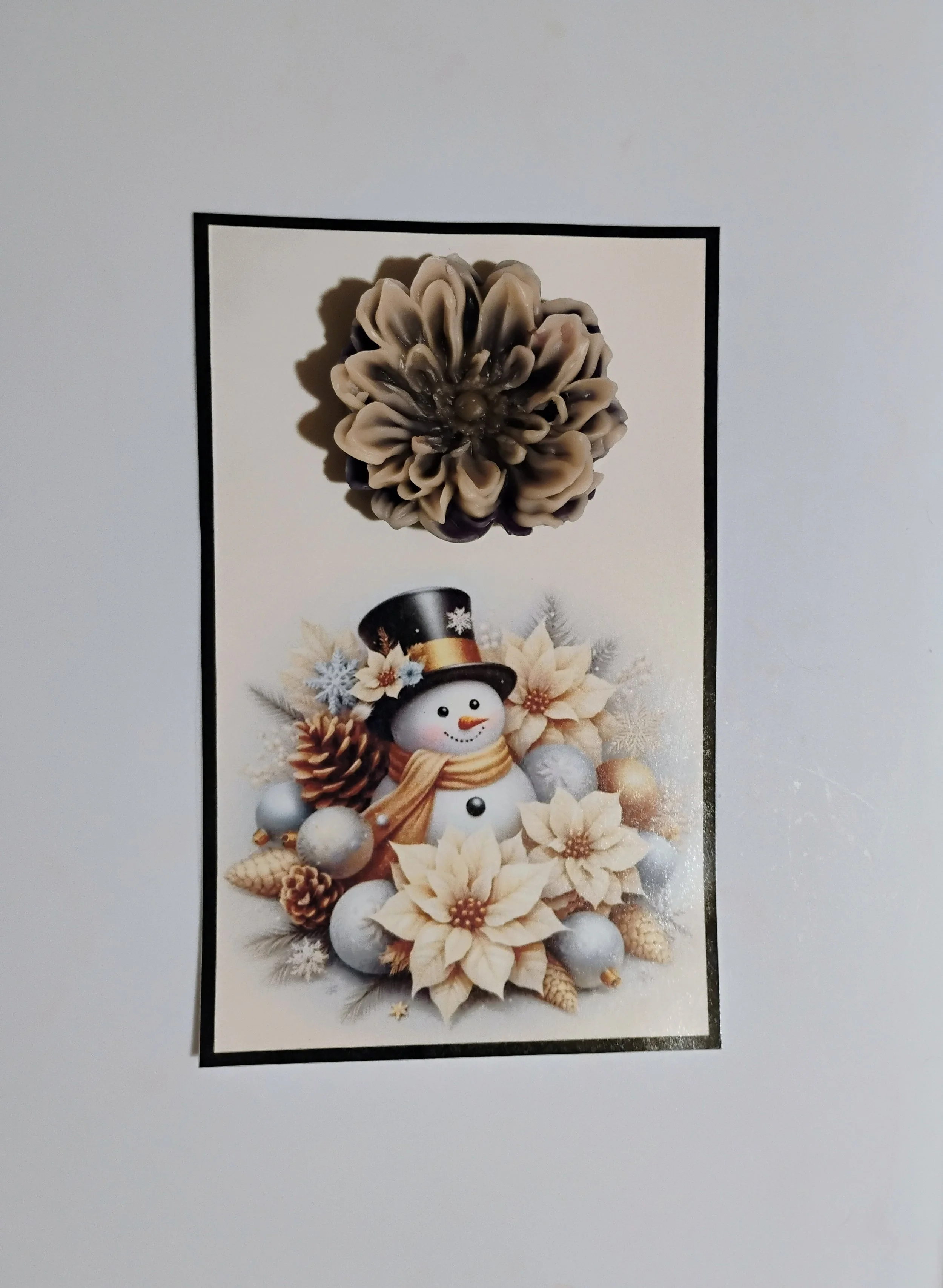 Snowman Lantern Burning Flower Card. Candle or Wax Melt