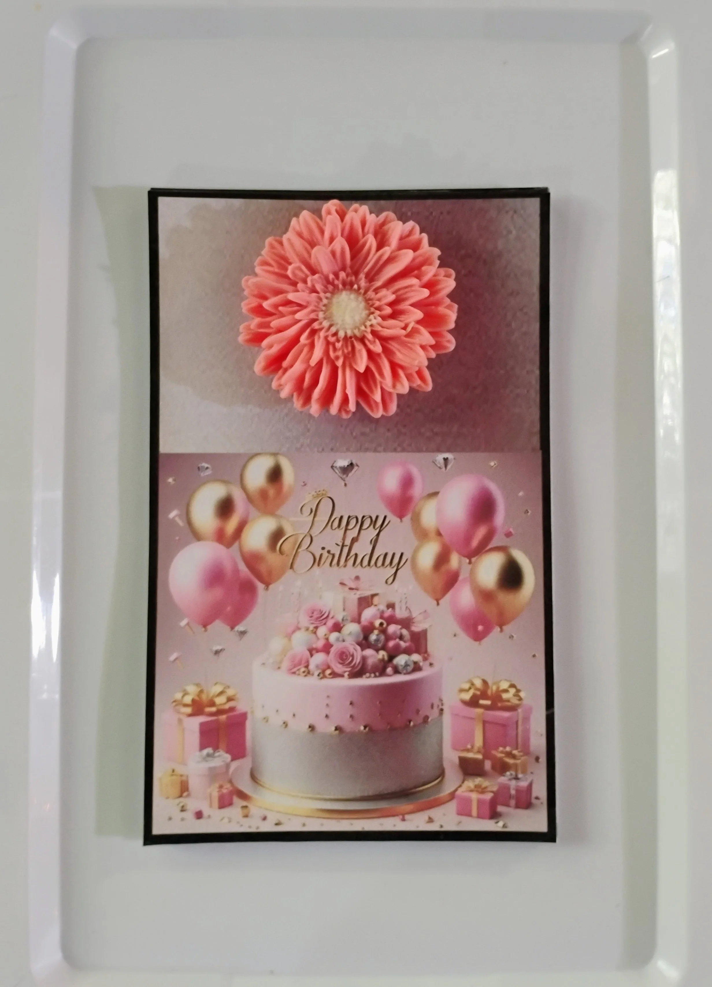 Birthday Pink Burning Flower Card. Candle or Wax Melt