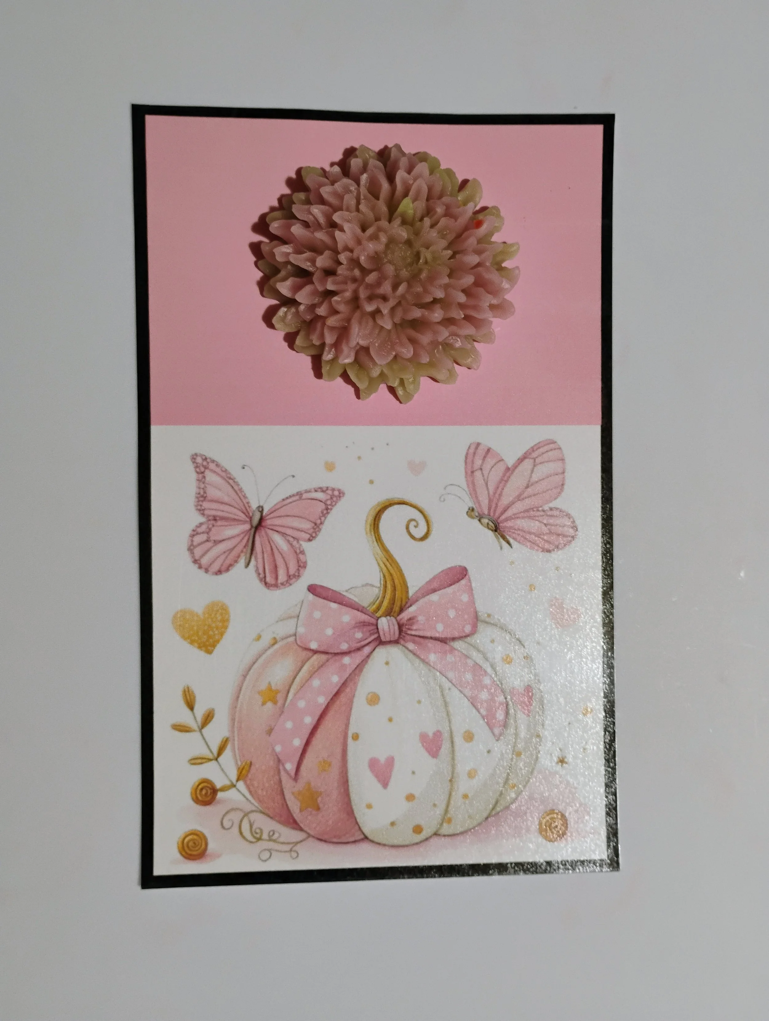 Breast Cancer Pumpkin Burning Flower Card. Candle or Wax Melt