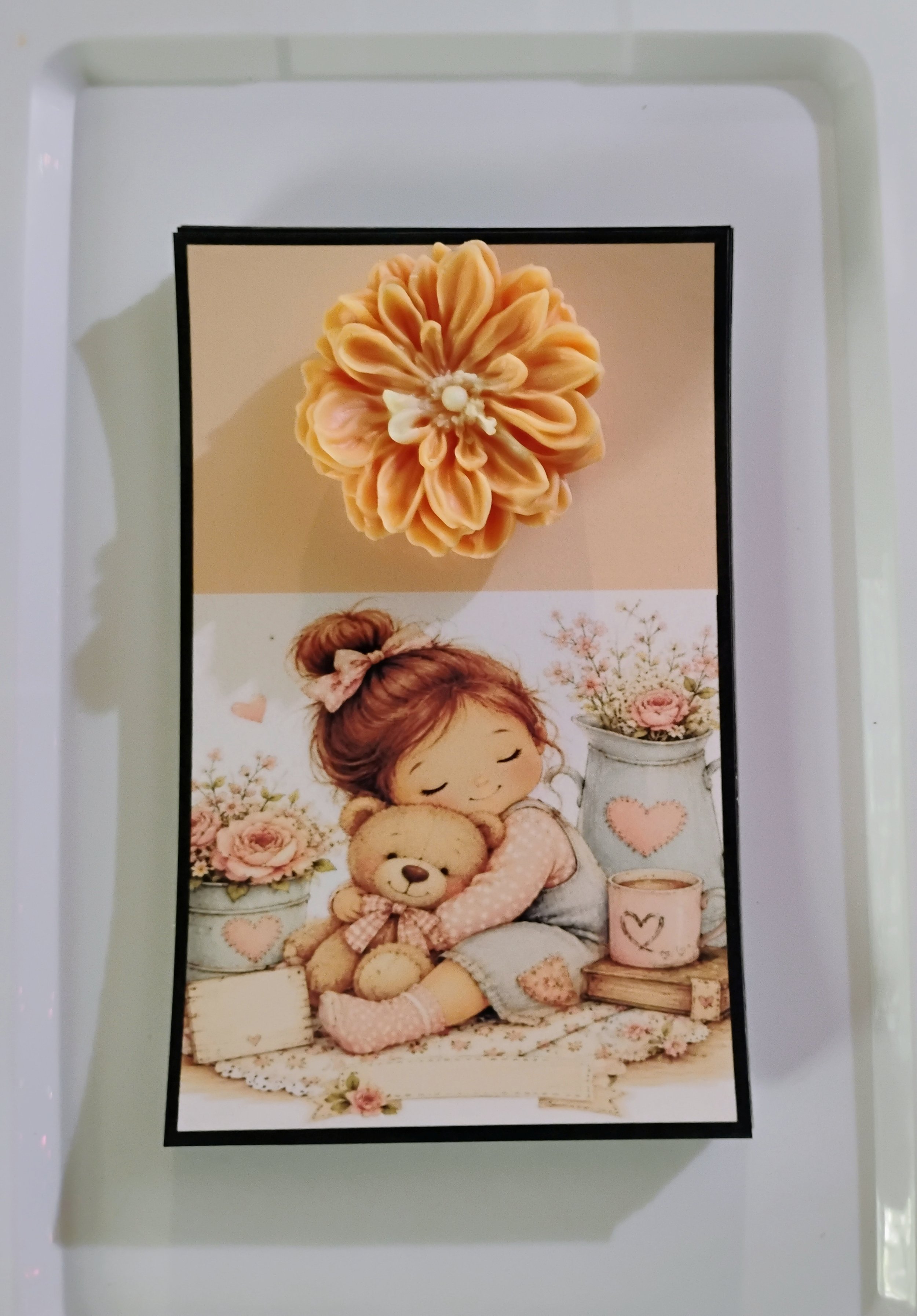 Heart Bear Loves Burning Flower Card. Candle or Wax Melt