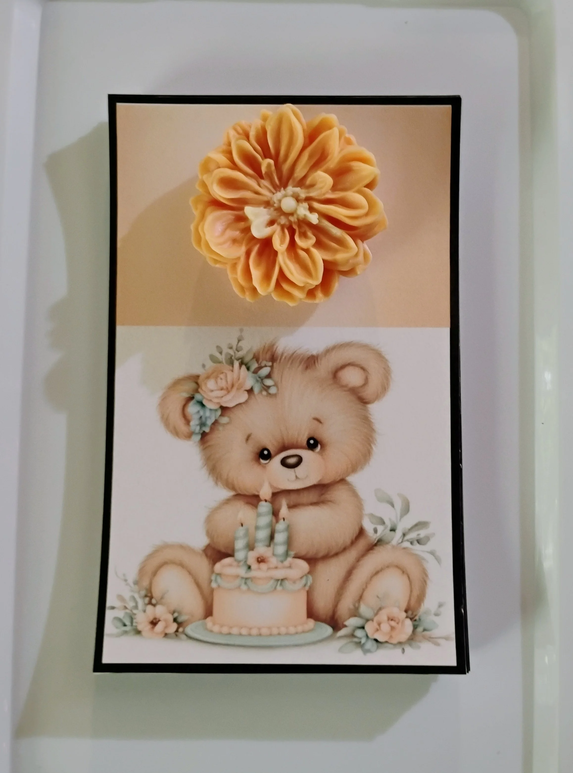 Happy Birthday Bear Burning Flower Card. Candle or Wax Melt
