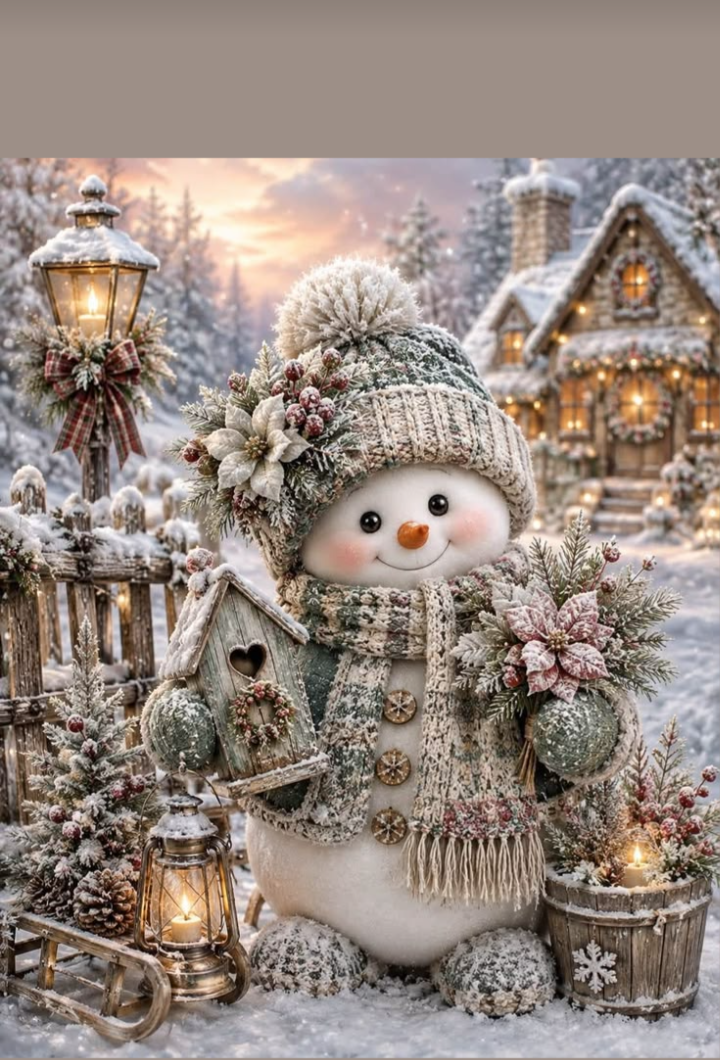 Snowman Birdhouse Burning Flower Card. Candle or Wax Melt