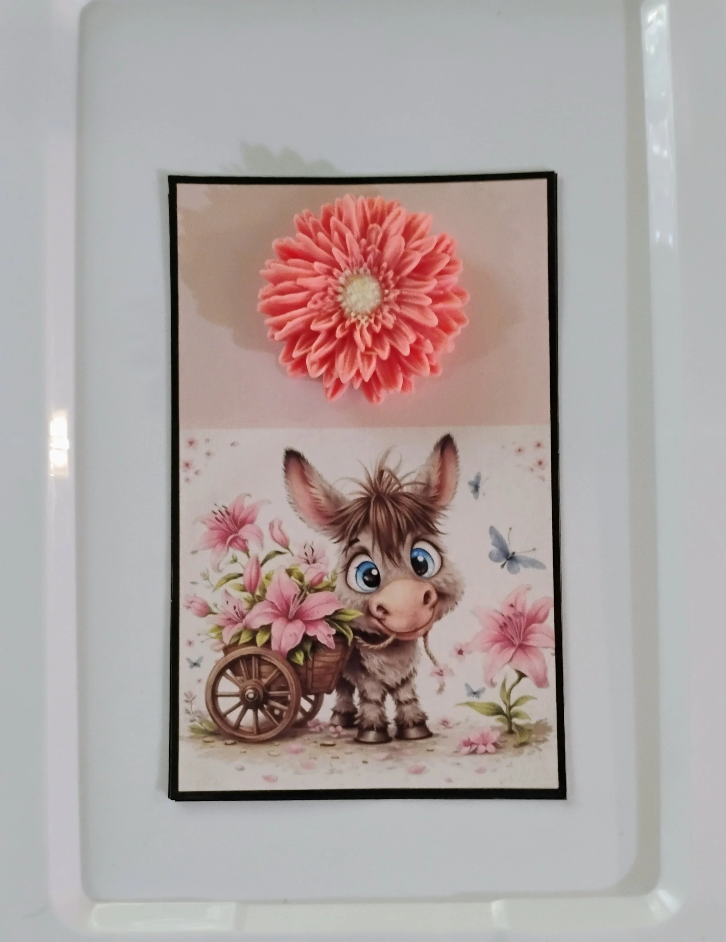 Donkey Cart Smiles Burning Flower Card. Candle or Wax Melt