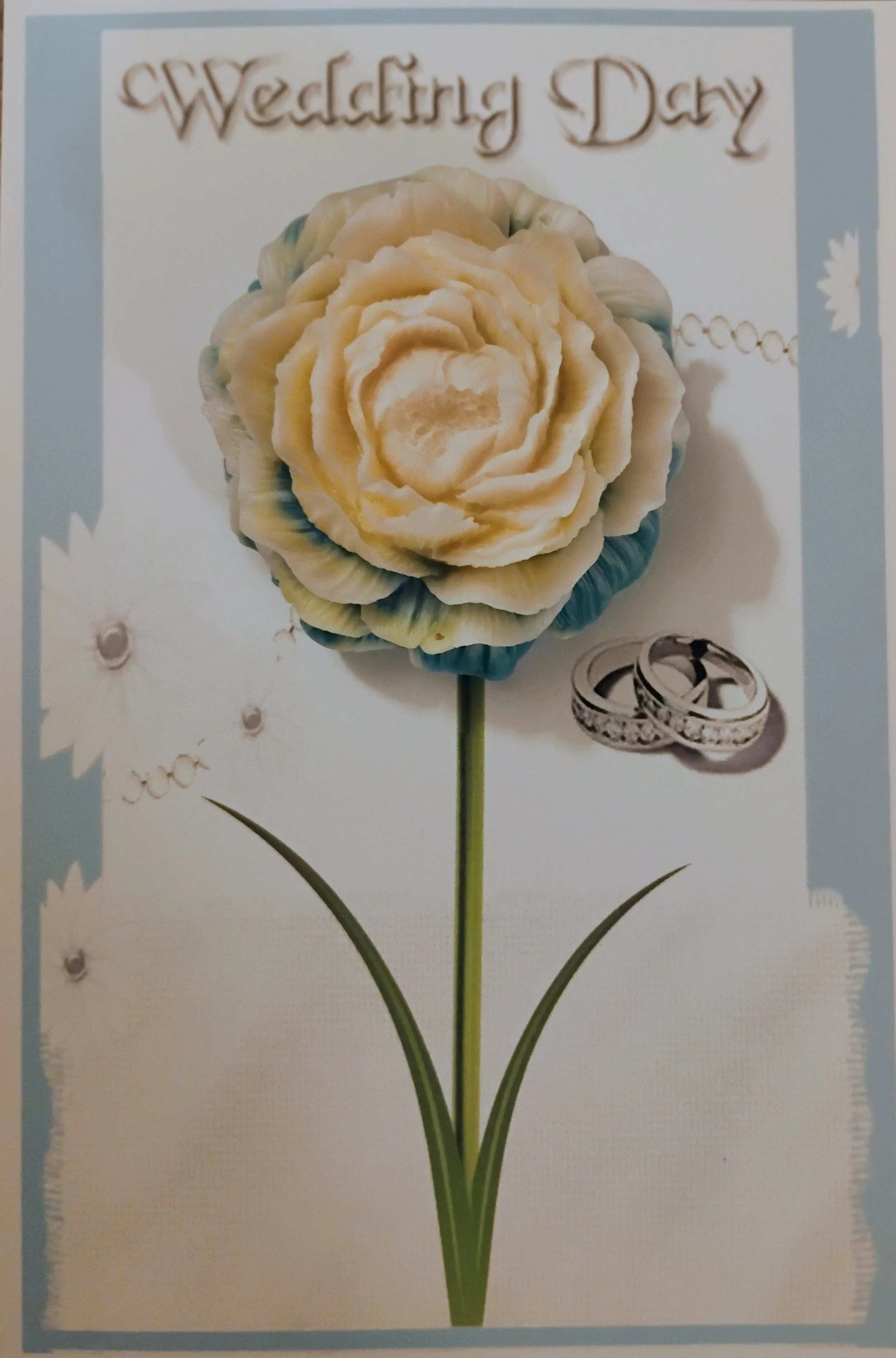 Wedding Blue Daisy Burning Flower Card. Candle or Wax Melt