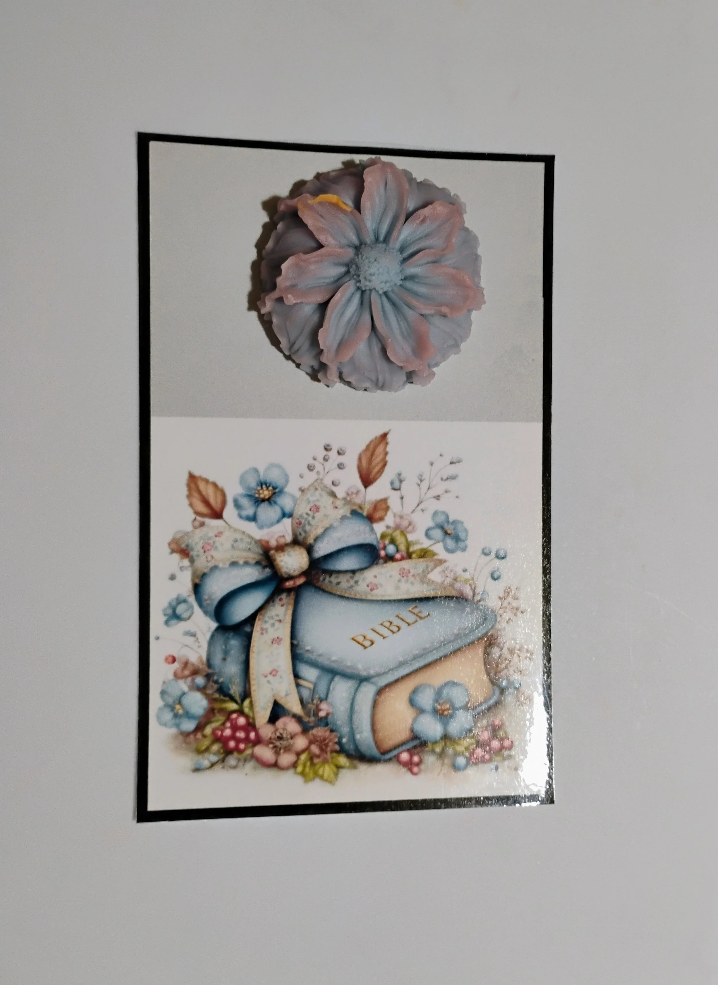 Blue Bible Bow Burning Flower Card. Candle or Wax Melt