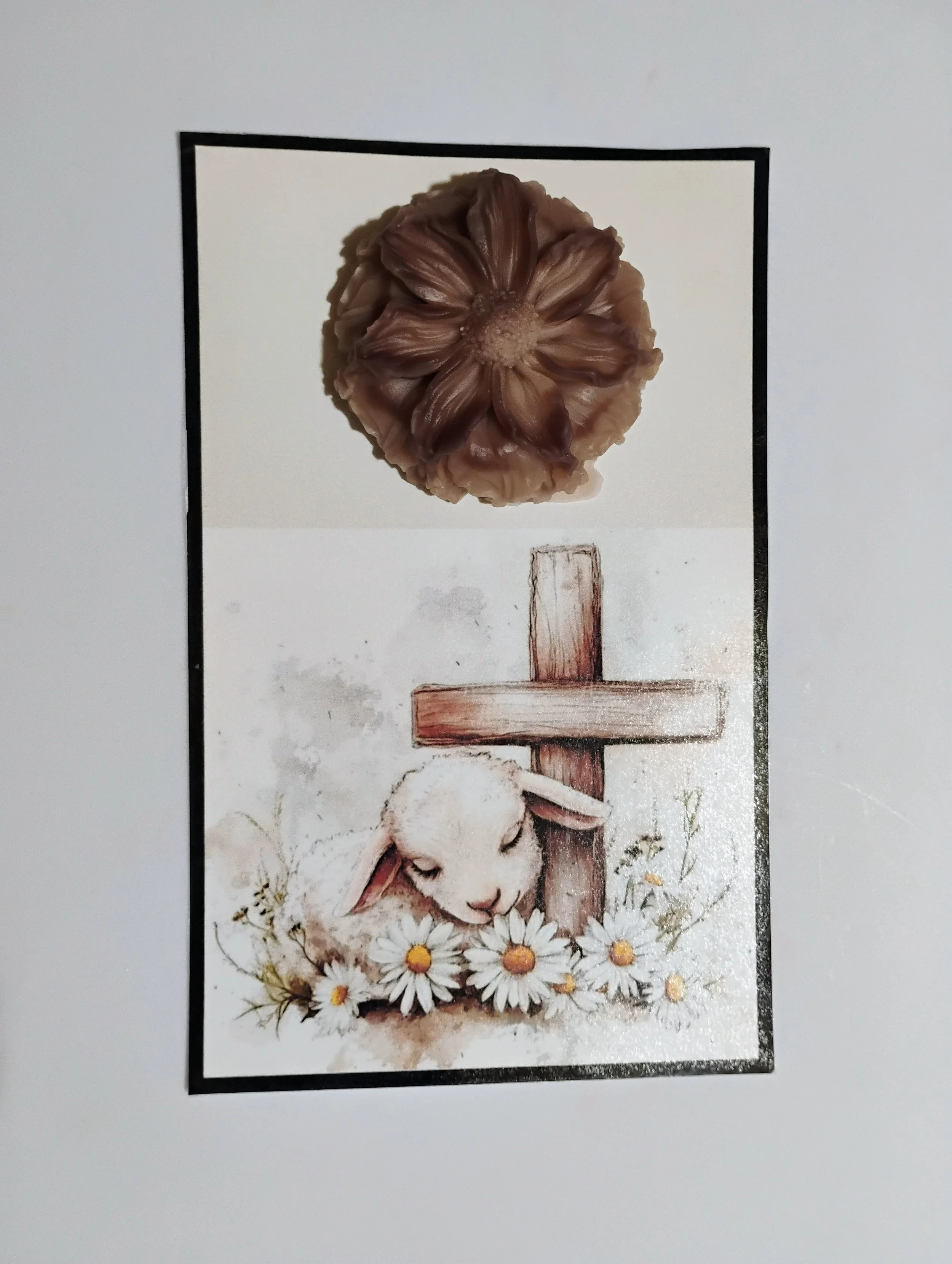 Lamb Cross Burning Flower Card. Candle or Wax Melt