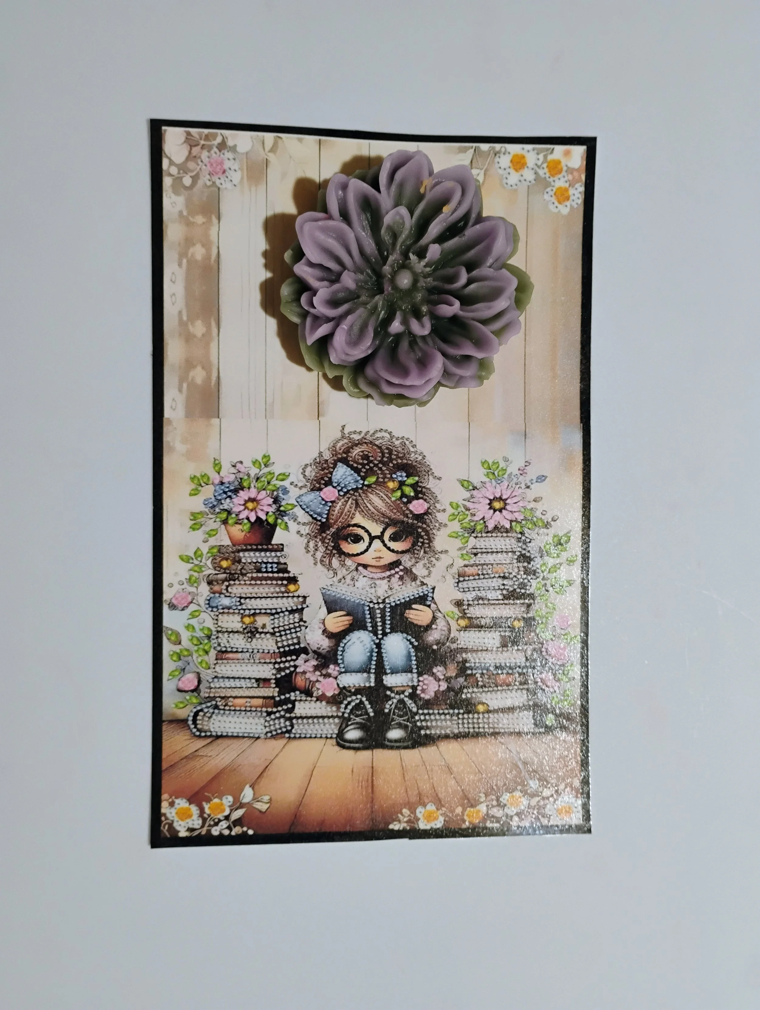 Library Girl Burning Flower Card. Candle or Wax Melt