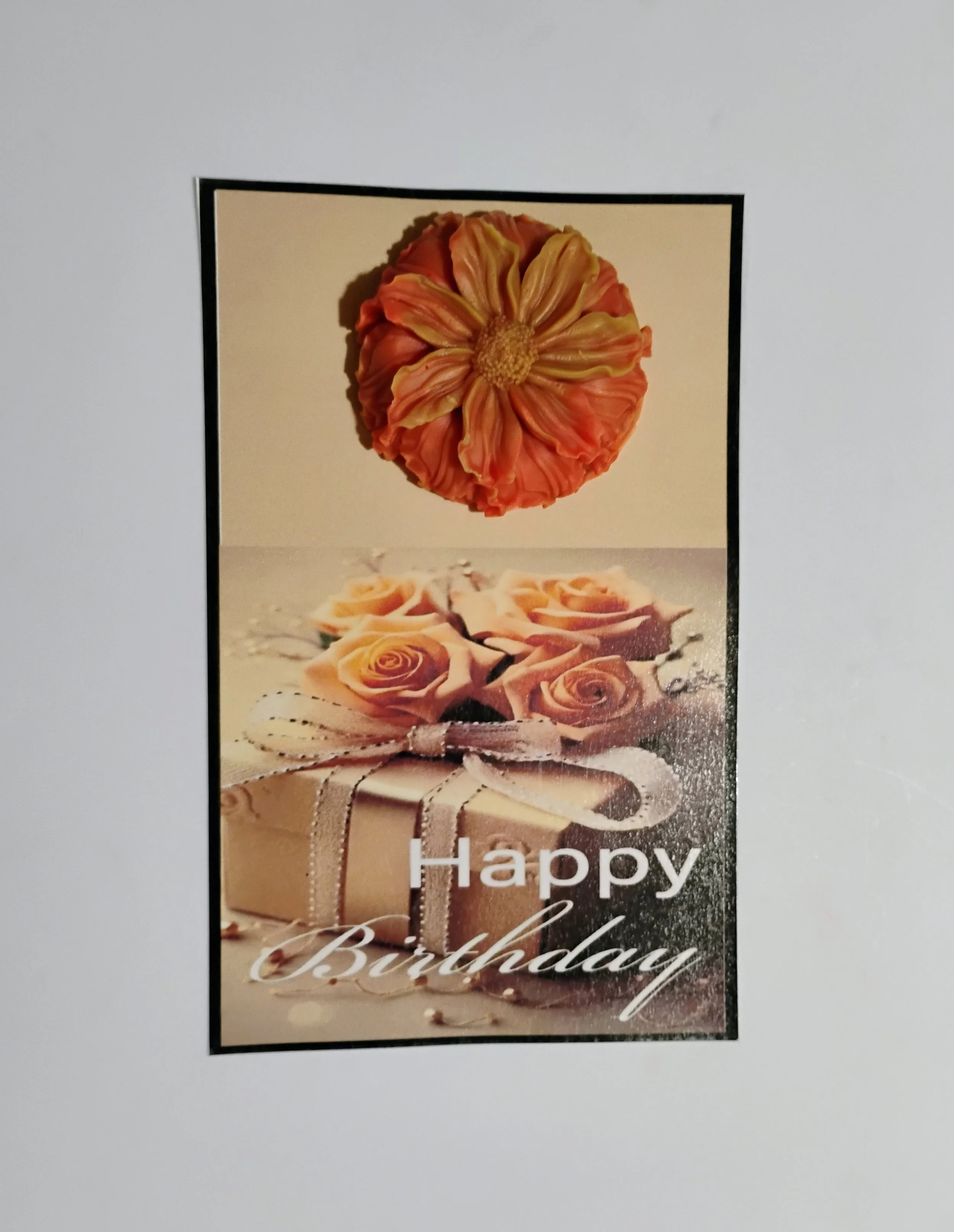 Happy Birthday Peach Rose Burning Flower Card. Candle or Wax Melt