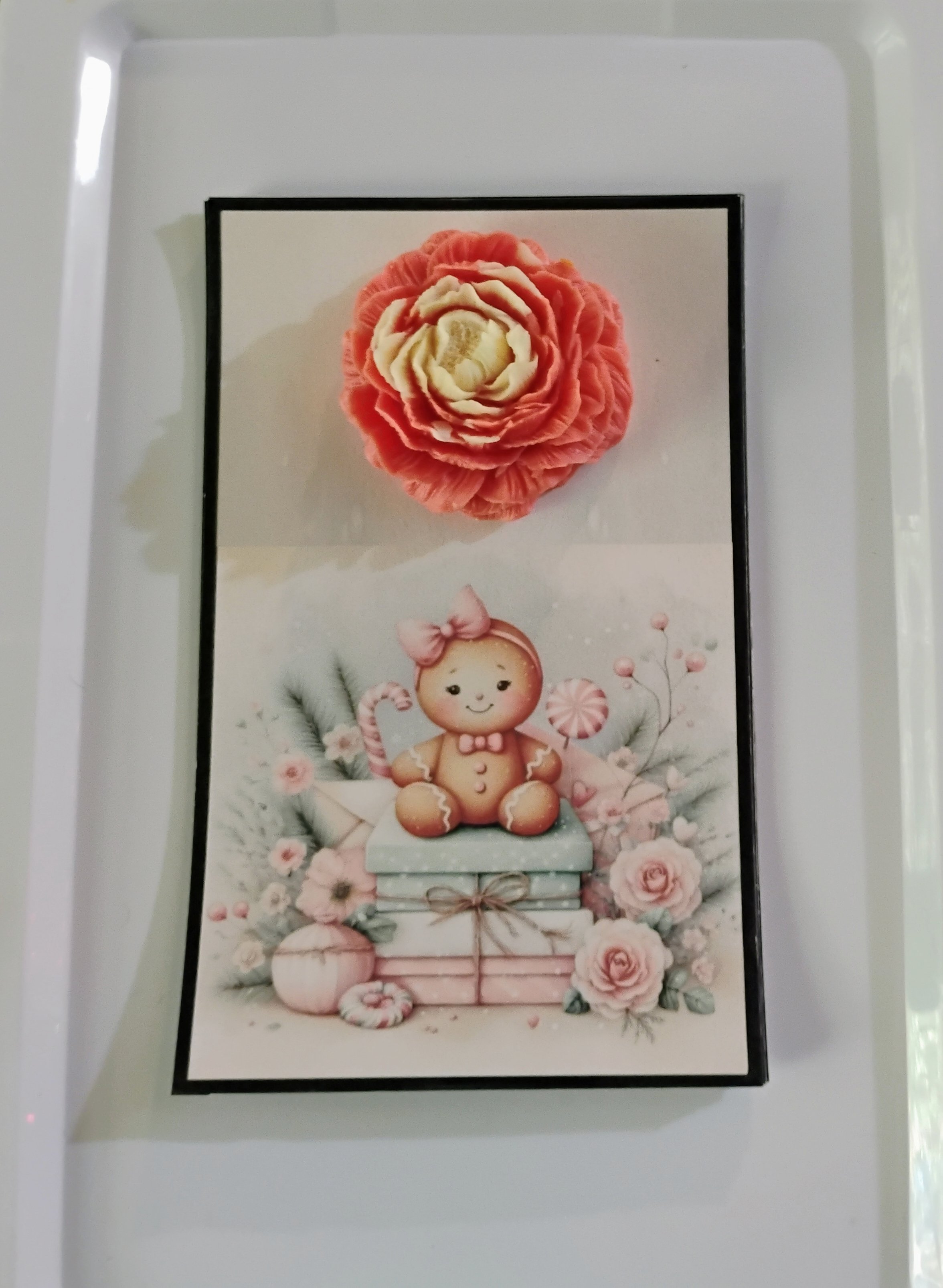 Baby Ginger Girl Christmas Burning Flower Card. Candle or Wax Melt