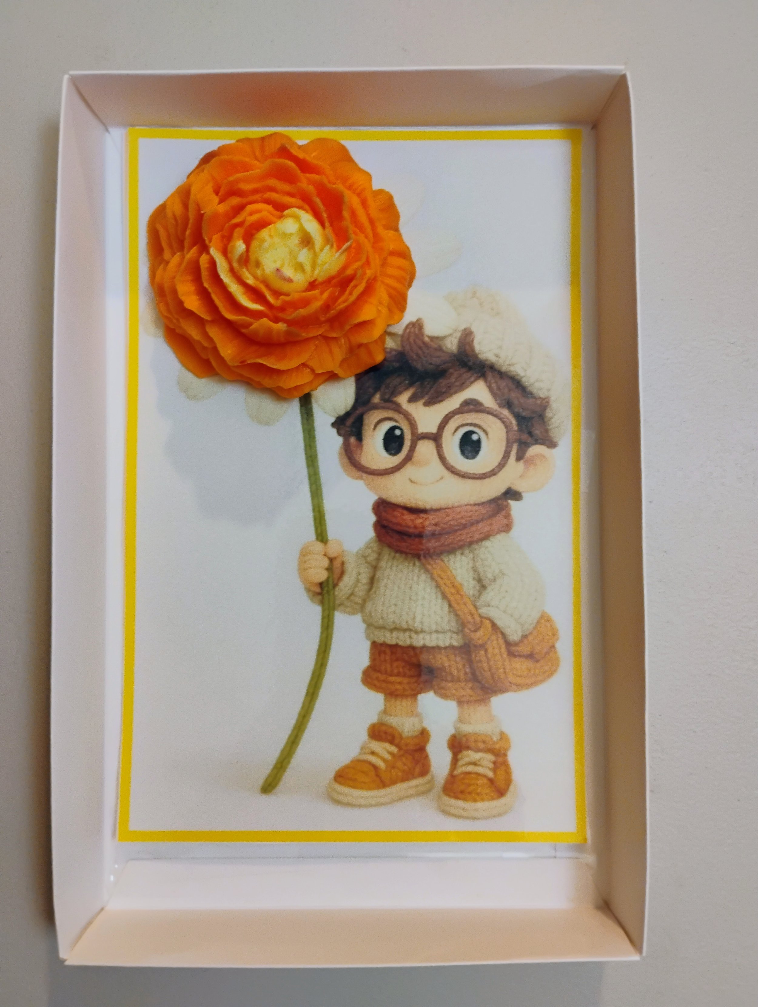 Boy Glasses Burning Flower Card. Candle or Wax Melt