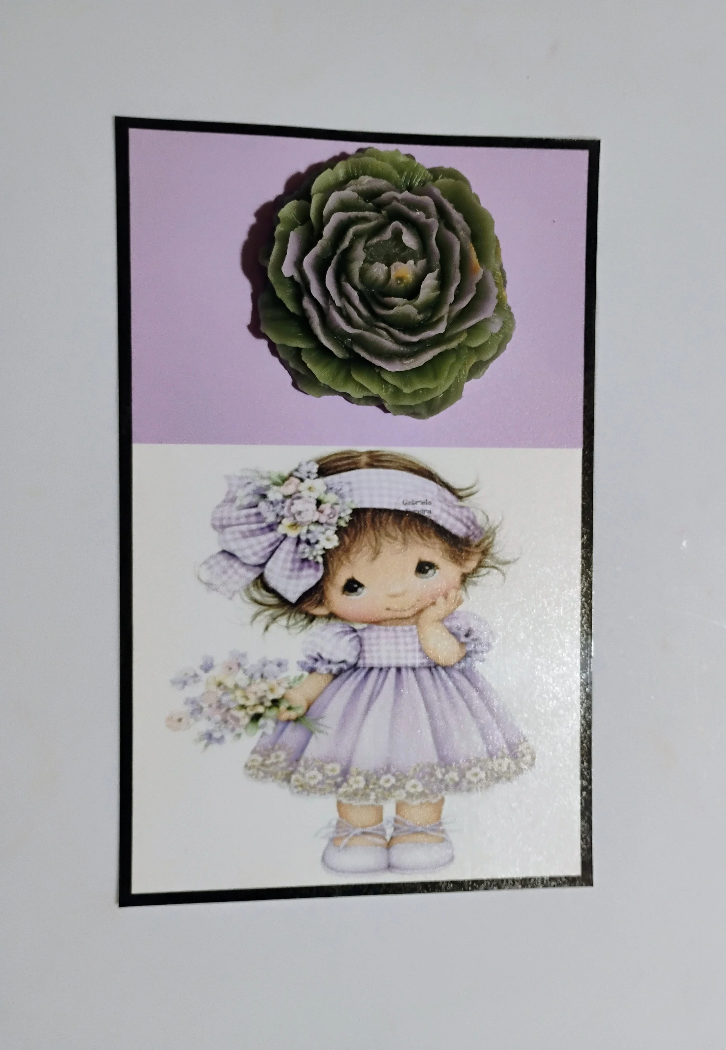 Purple Plaid Girl Burning Flower Card. Candle or Wax Melt
