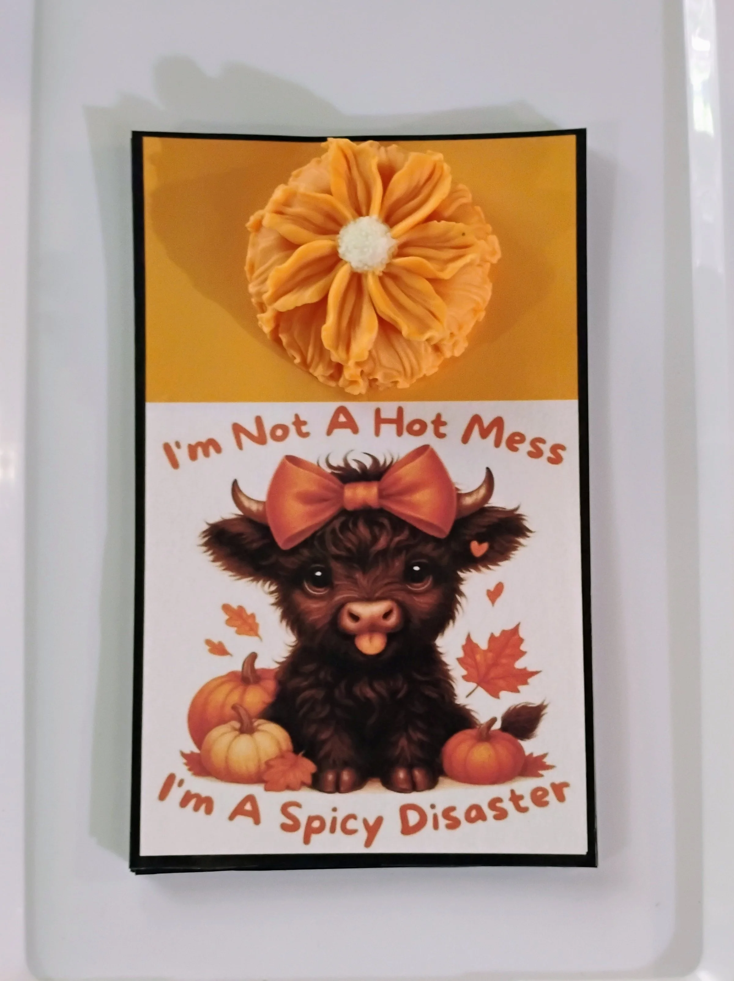 Orange Pumpkin Bow Burning Flower Card. Candle or Wax Melt