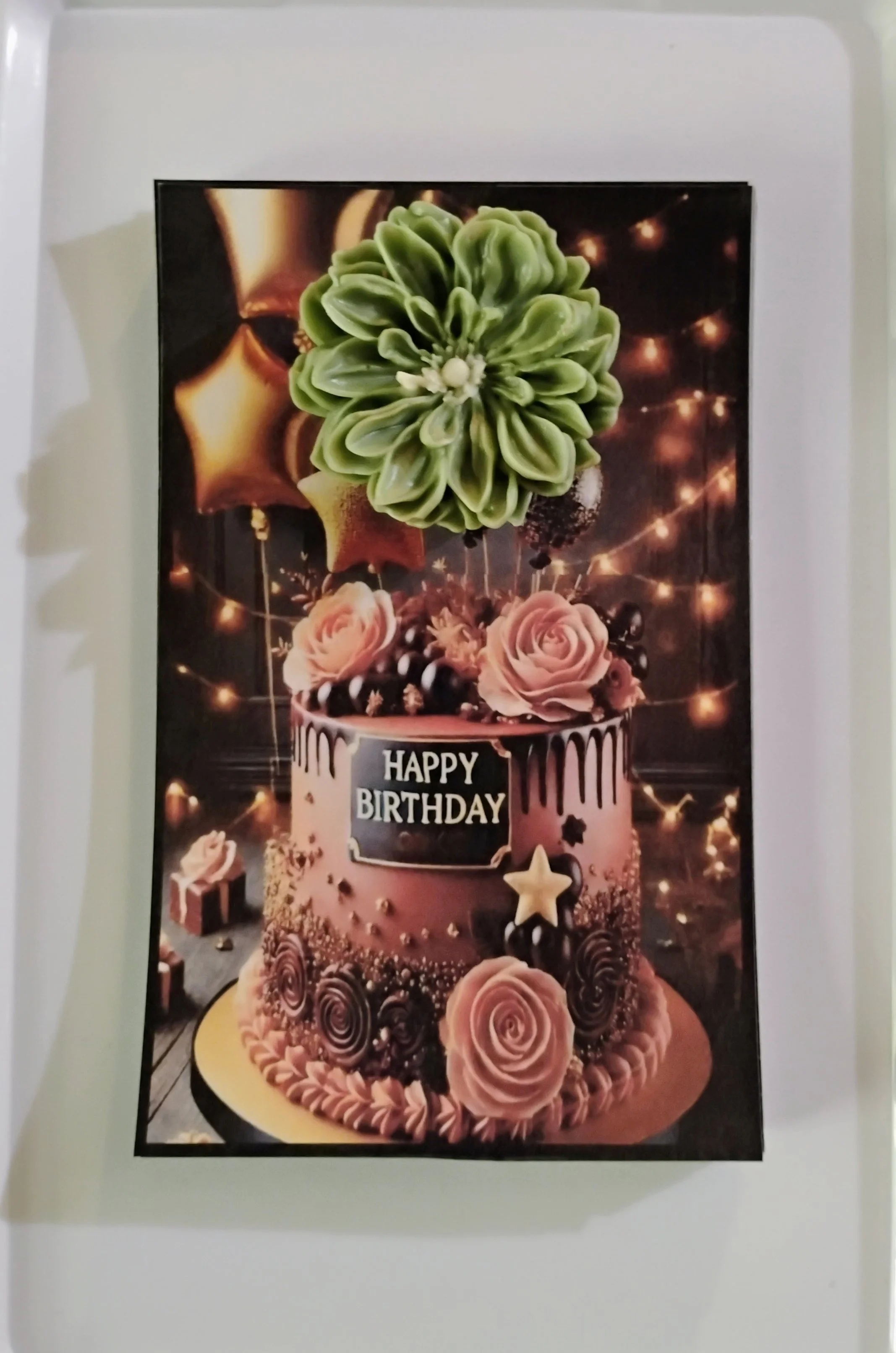Brown Birthday Burning Flower Card. Candle or Wax Melt