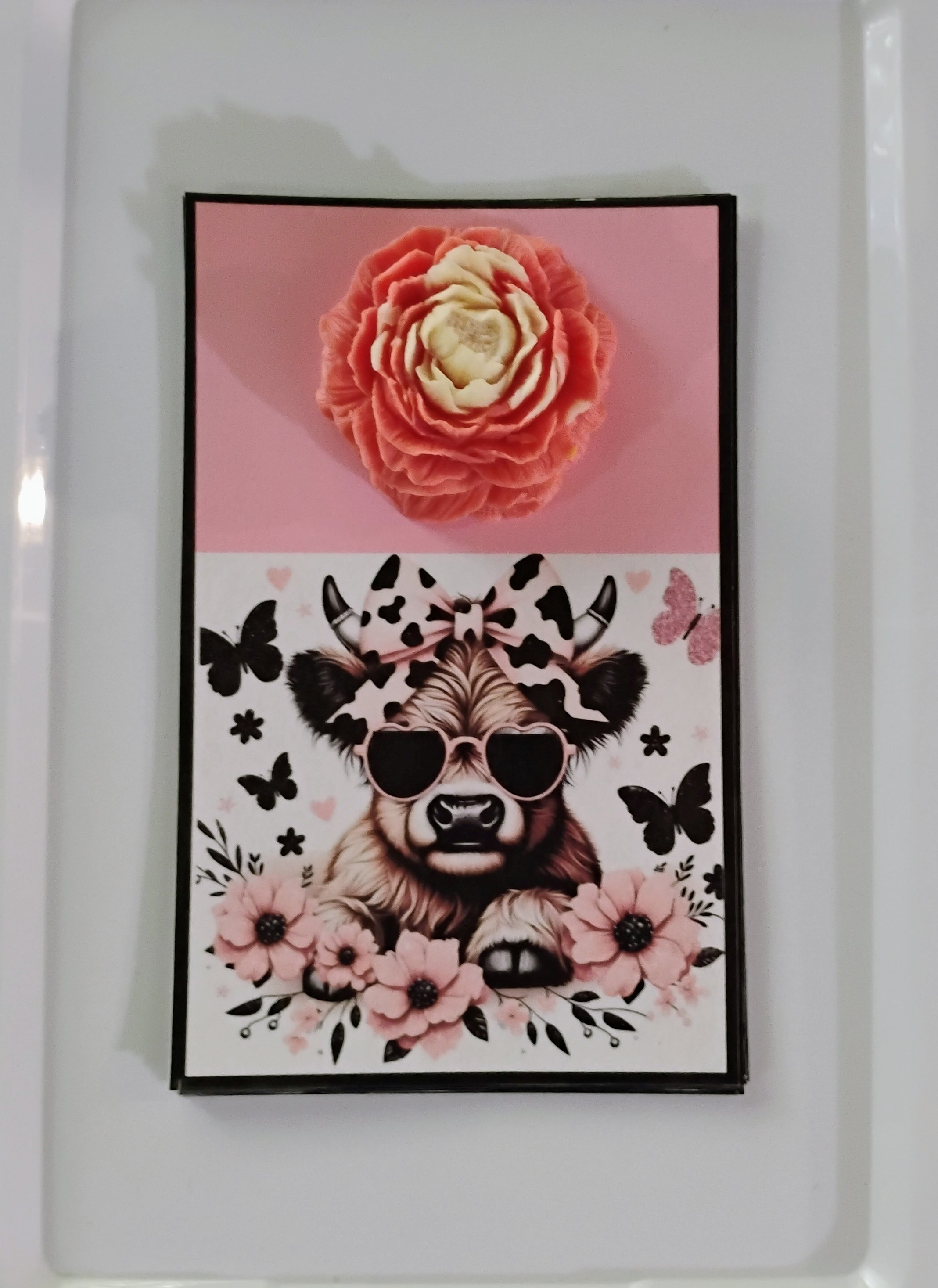 Heart Glasses Cow Burning Flower Card. Candle or Wax Melt